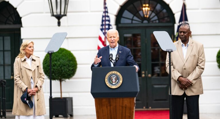 President Joe Biden and First Lady Dr. Jill biden hosted a barbecue with active-duty with military service members and their families at the White House in Washington DC