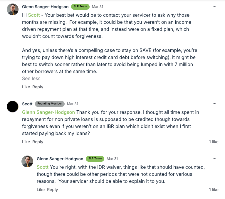 SLP Team member answering SAVE forbearance question